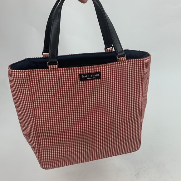 Kate Spade Vintage red white checkered satchel handbag purse black lined pockets - Picture 15 of 17